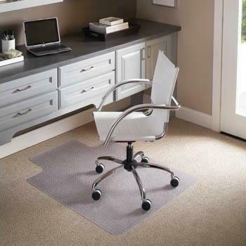 White chair on clear chairmat on carpet